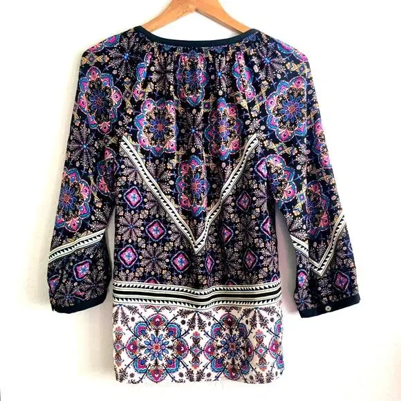 Daniel Rainn Blouse Womens Small Black Boho Floral Peasant Long Sleeve Top - Picture 3 of 8